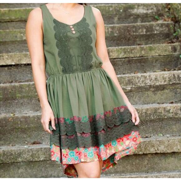 Matilda Jane Dress Light Rising Sage Green Lace Fit & Flare Pockets Womens Large - Picture 1 of 11